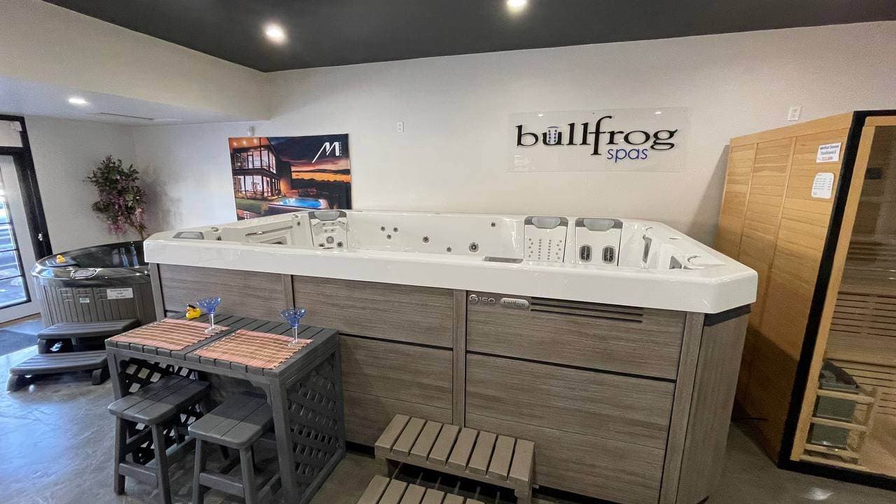Swim spa at the Hydro-Spa Outlet showroom